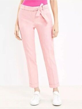 LOFT Pink Tie-Waist Cropped Ankle Pants